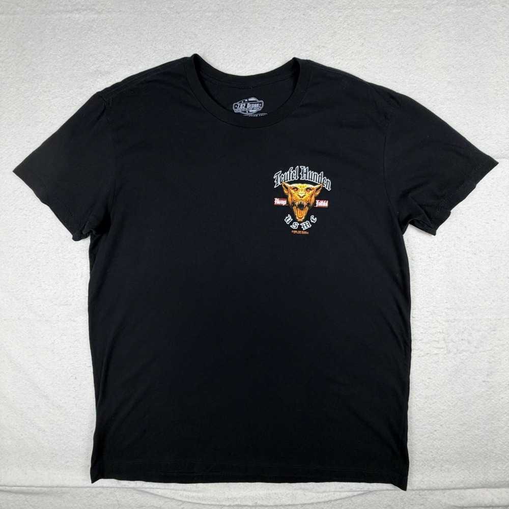 7.62 Design USMC Teufel Hunden Devil Dog Black Graphic T-Shirt Mens XL